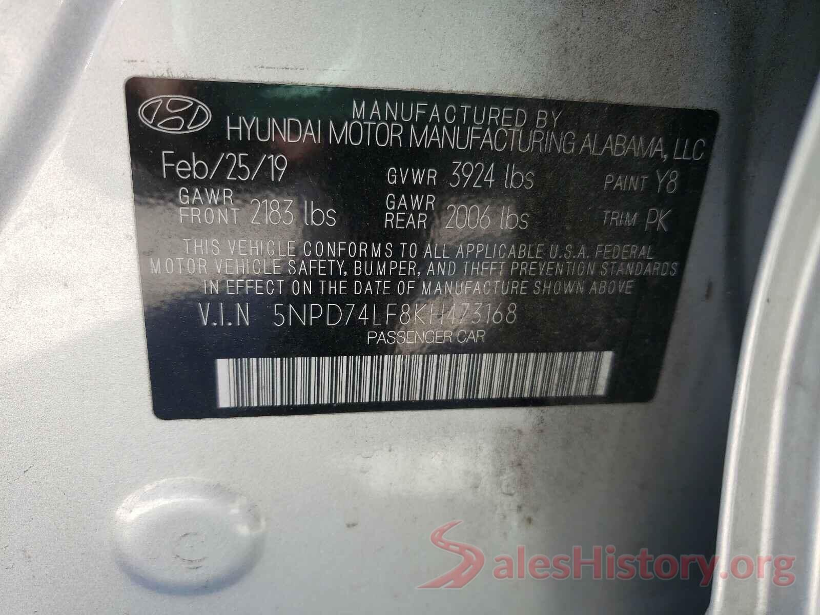 5NPD74LF8KH473168 2019 HYUNDAI ELANTRA