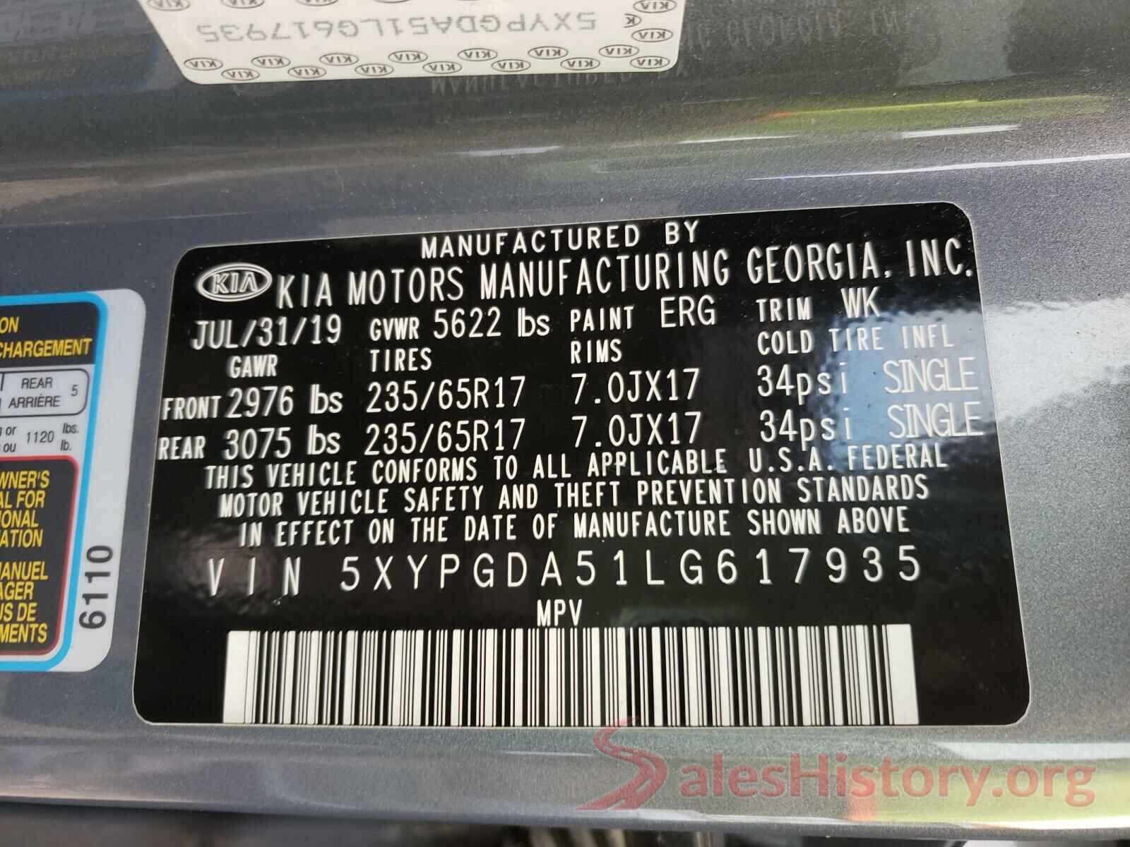 5XYPGDA51LG617935 2020 KIA SORENTO