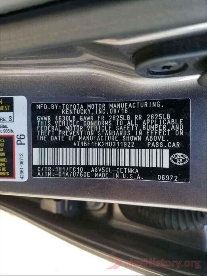 4T1BF1FK2HU311922 2017 TOYOTA CAMRY