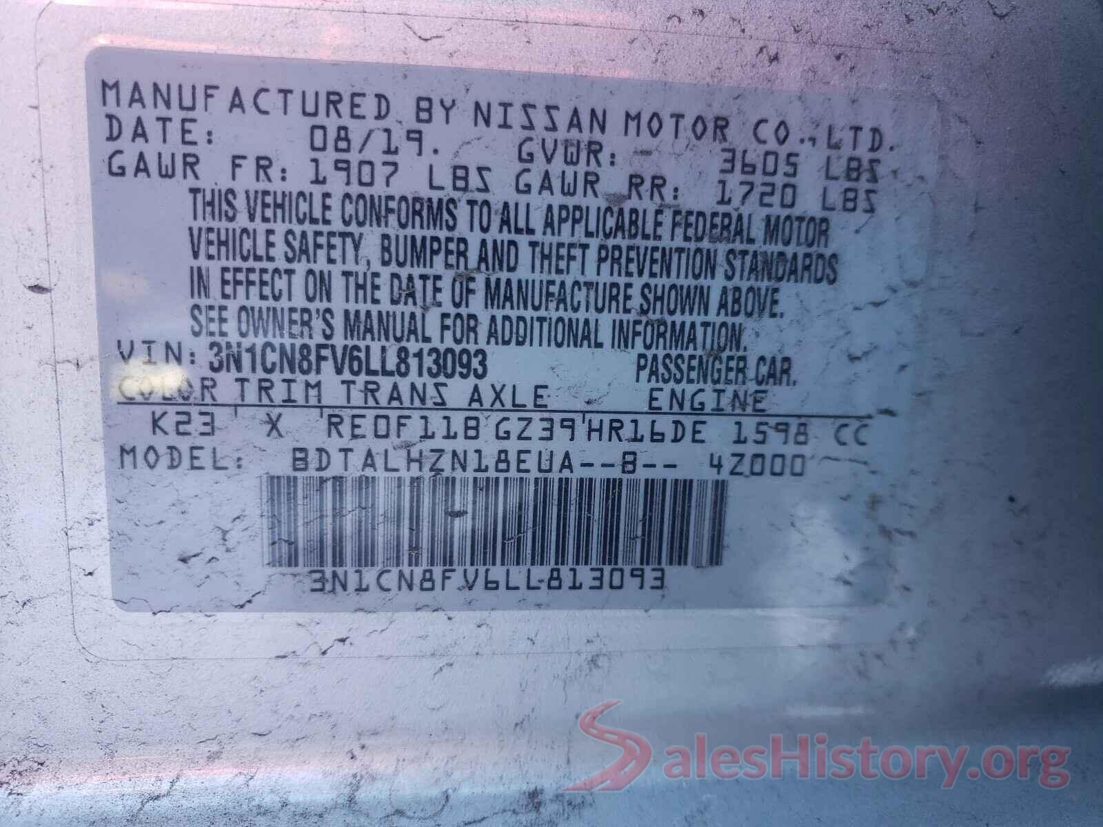 3N1CN8FV6LL813093 2020 NISSAN VERSA