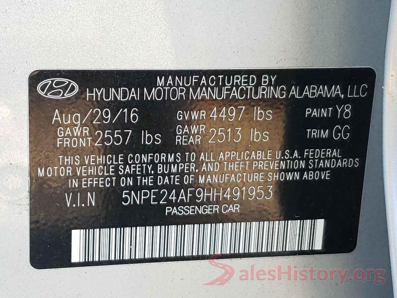 5NPE24AF9HH491953 2017 HYUNDAI SONATA