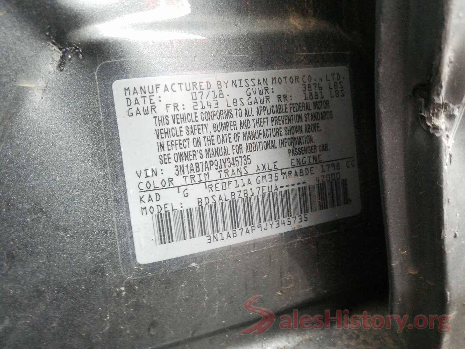 3N1AB7AP9JY345735 2018 NISSAN SENTRA