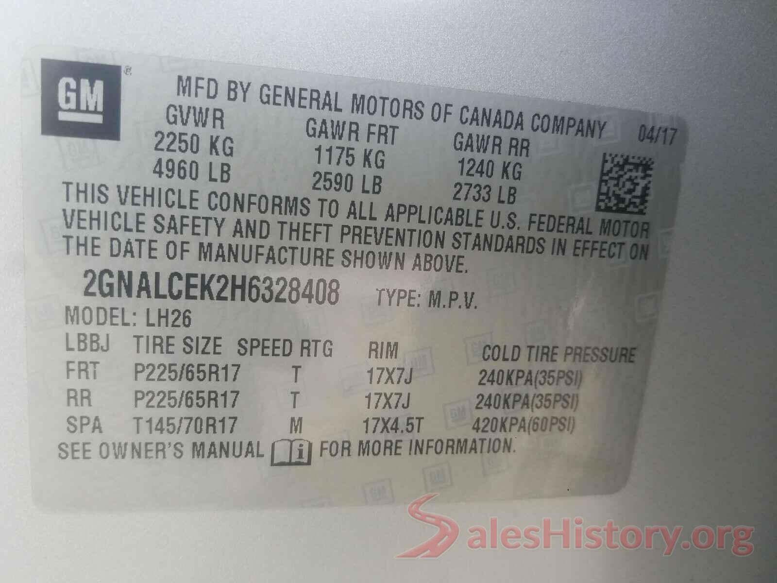 2GNALCEK2H6328408 2017 CHEVROLET EQUINOX