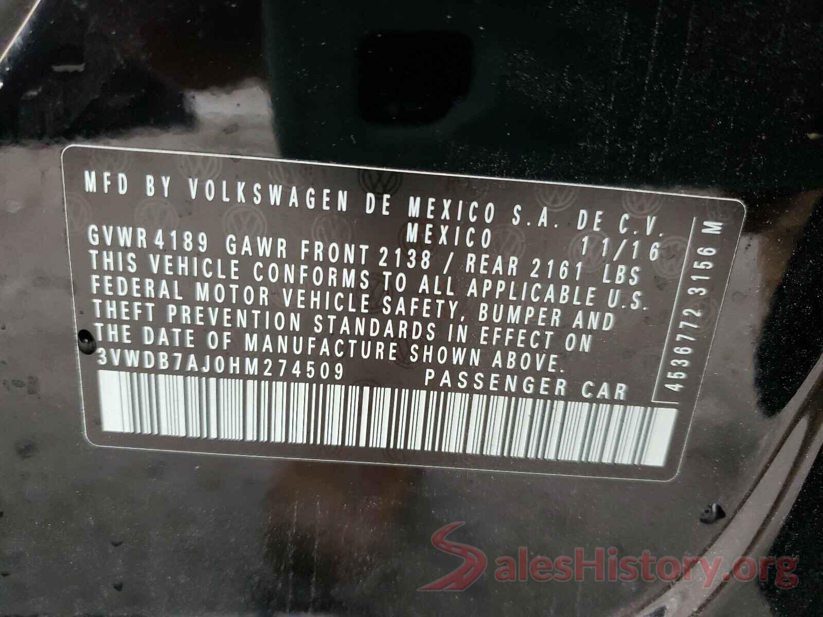 3VWDB7AJ0HM274509 2017 VOLKSWAGEN JETTA