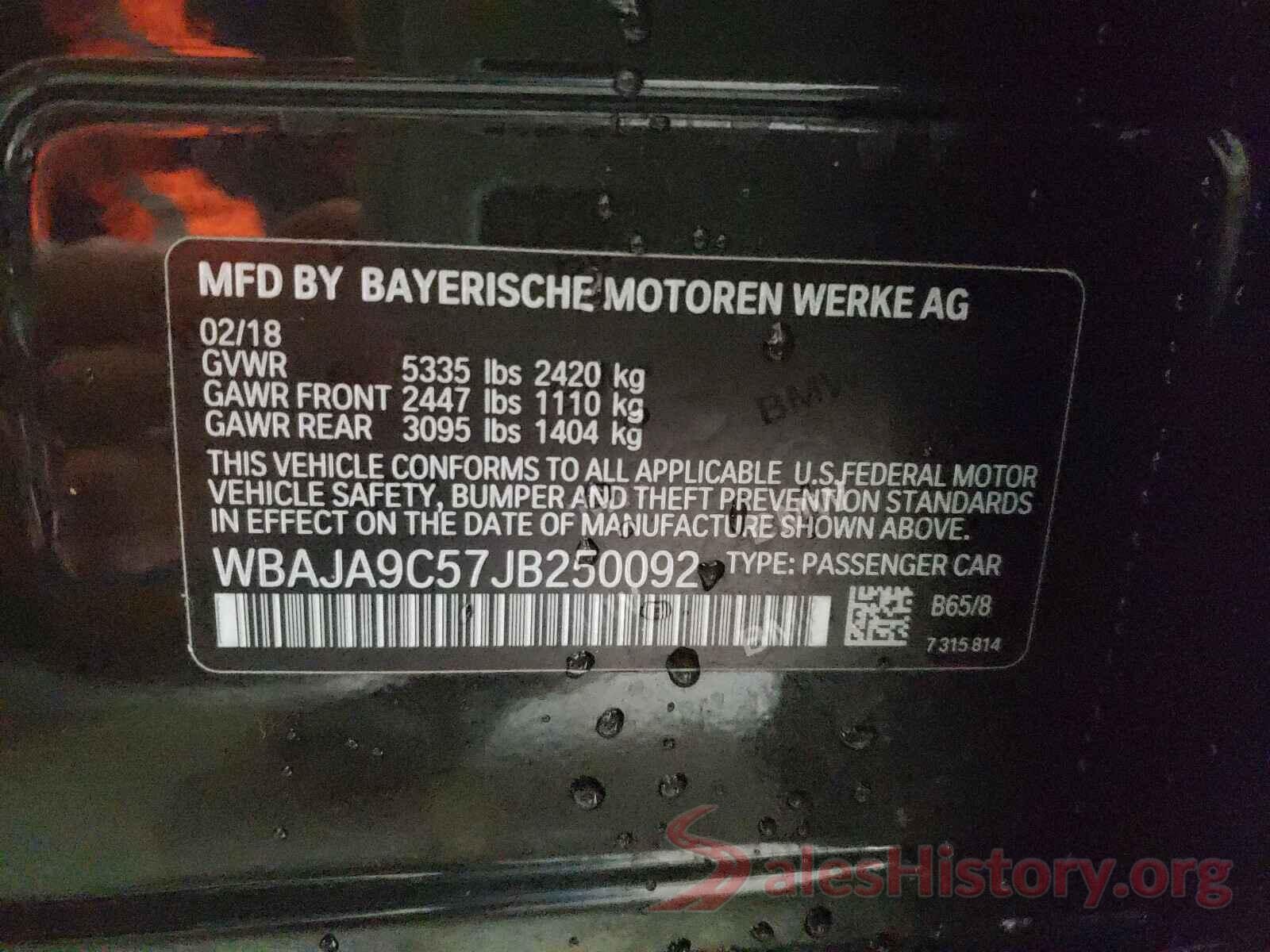 WBAJA9C57JB250092 2018 BMW 5 SERIES