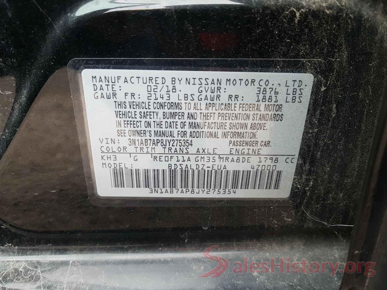 3N1AB7AP8JY275354 2018 NISSAN SENTRA