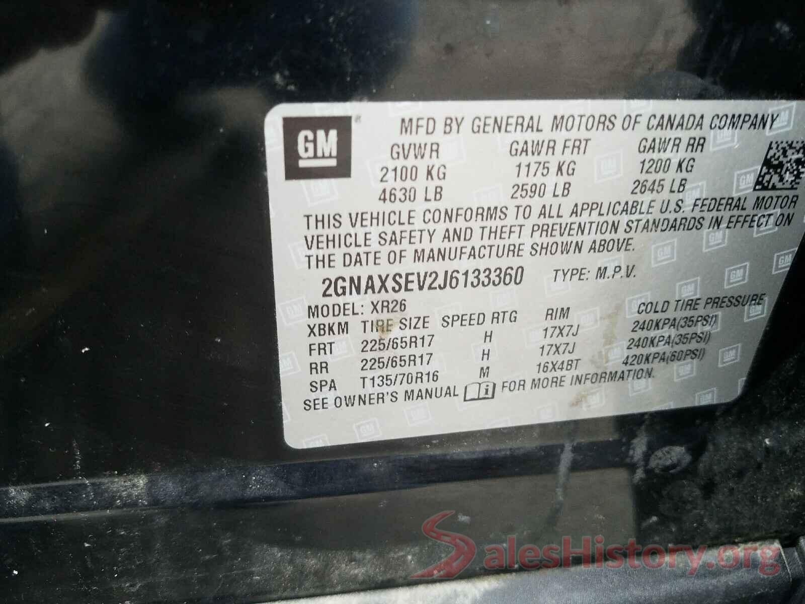 2GNAXSEV2J6133360 2018 CHEVROLET EQUINOX