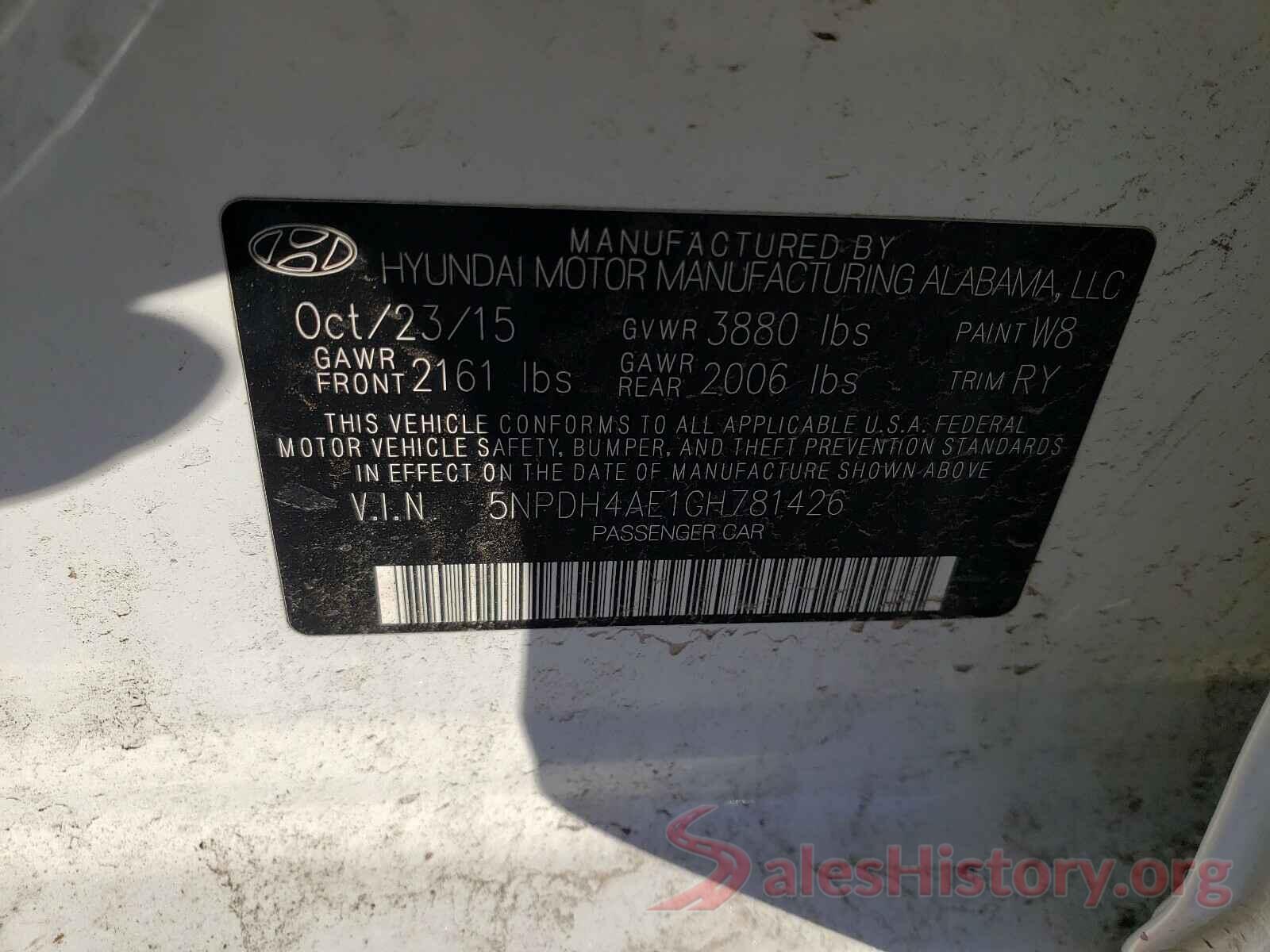 5NPDH4AE1GH781426 2016 HYUNDAI ELANTRA