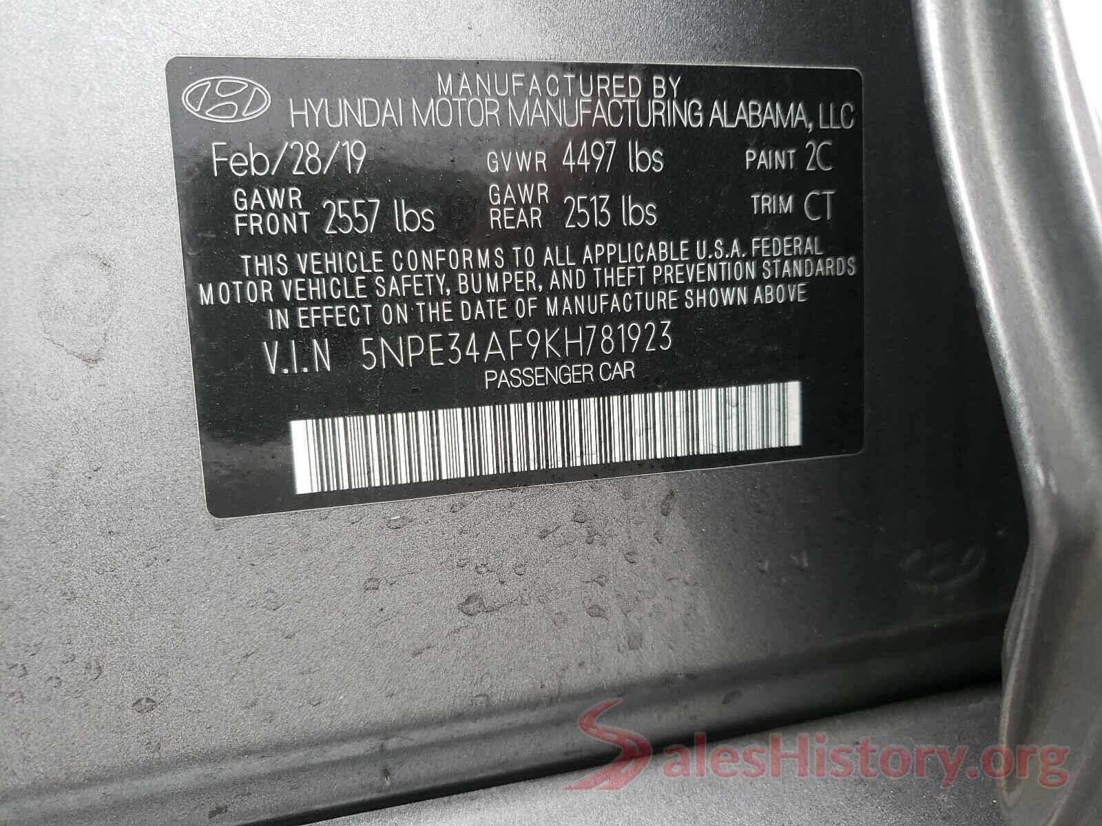 5NPE34AF9KH781923 2019 HYUNDAI SONATA