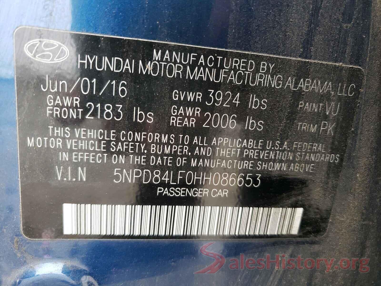 5NPD84LF0HH086653 2017 HYUNDAI ELANTRA