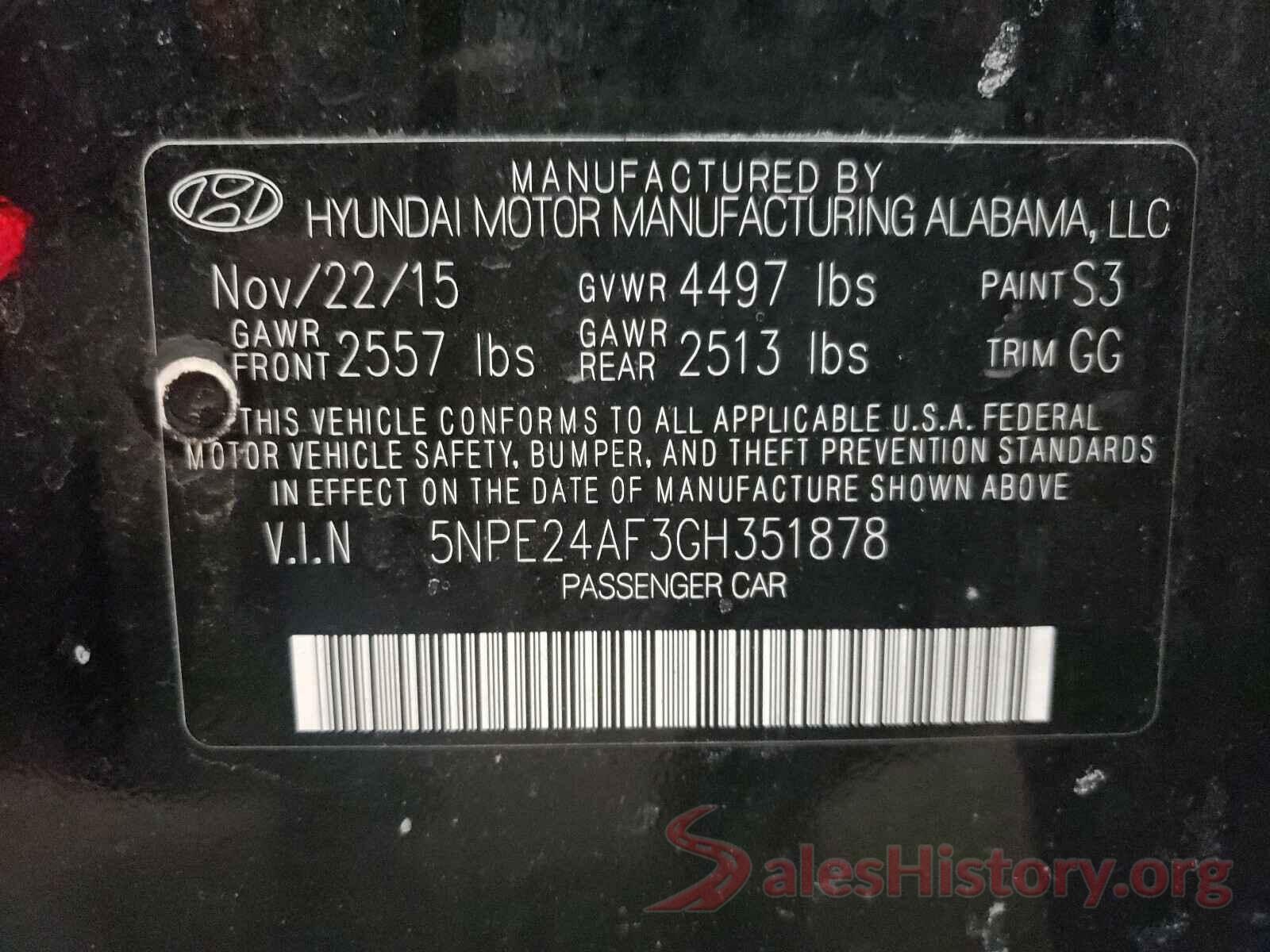 5NPE24AF3GH351878 2016 HYUNDAI SONATA