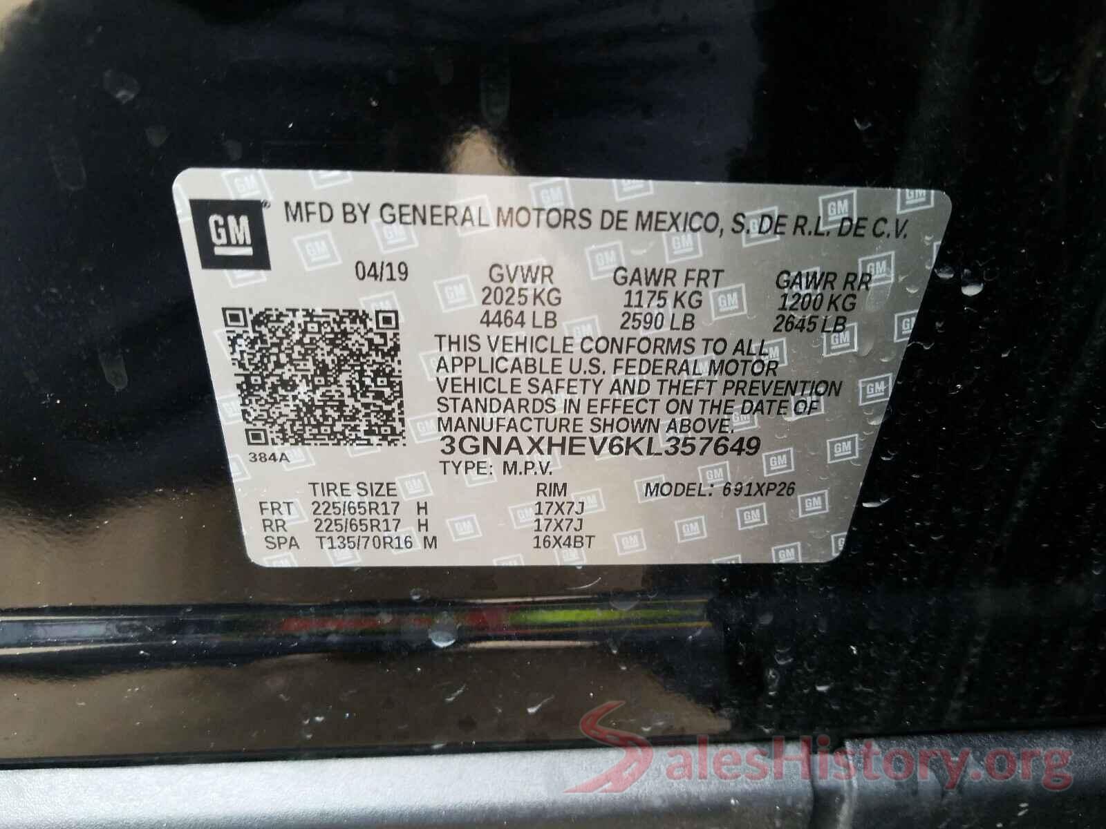 3GNAXHEV6KL357649 2019 CHEVROLET EQUINOX