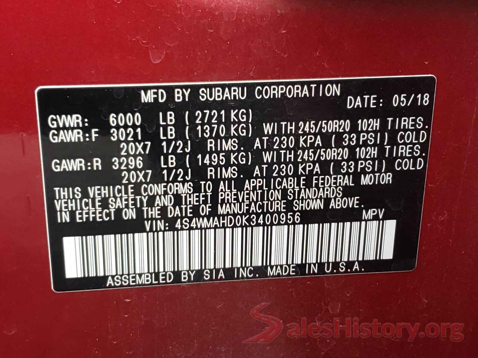 4S4WMAHD0K3400956 2019 SUBARU ALL MODELS