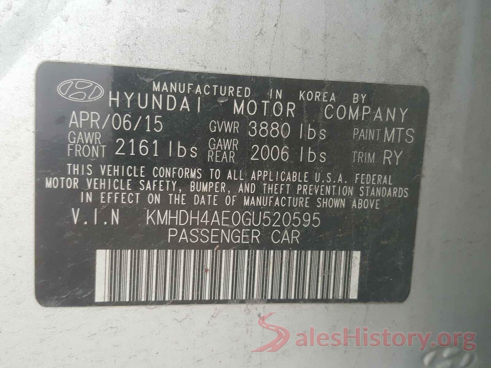 KMHDH4AE0GU520595 2016 HYUNDAI ELANTRA