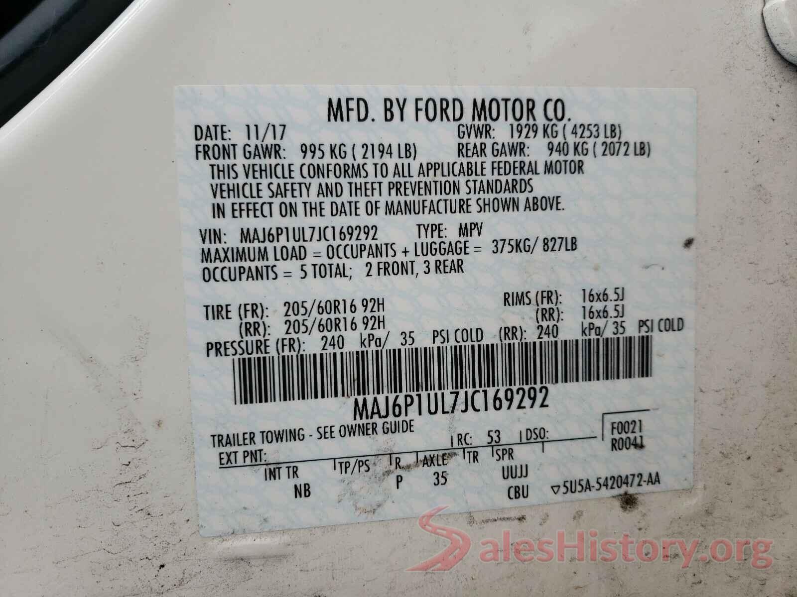 MAJ6P1UL7JC169292 2018 FORD ALL OTHER