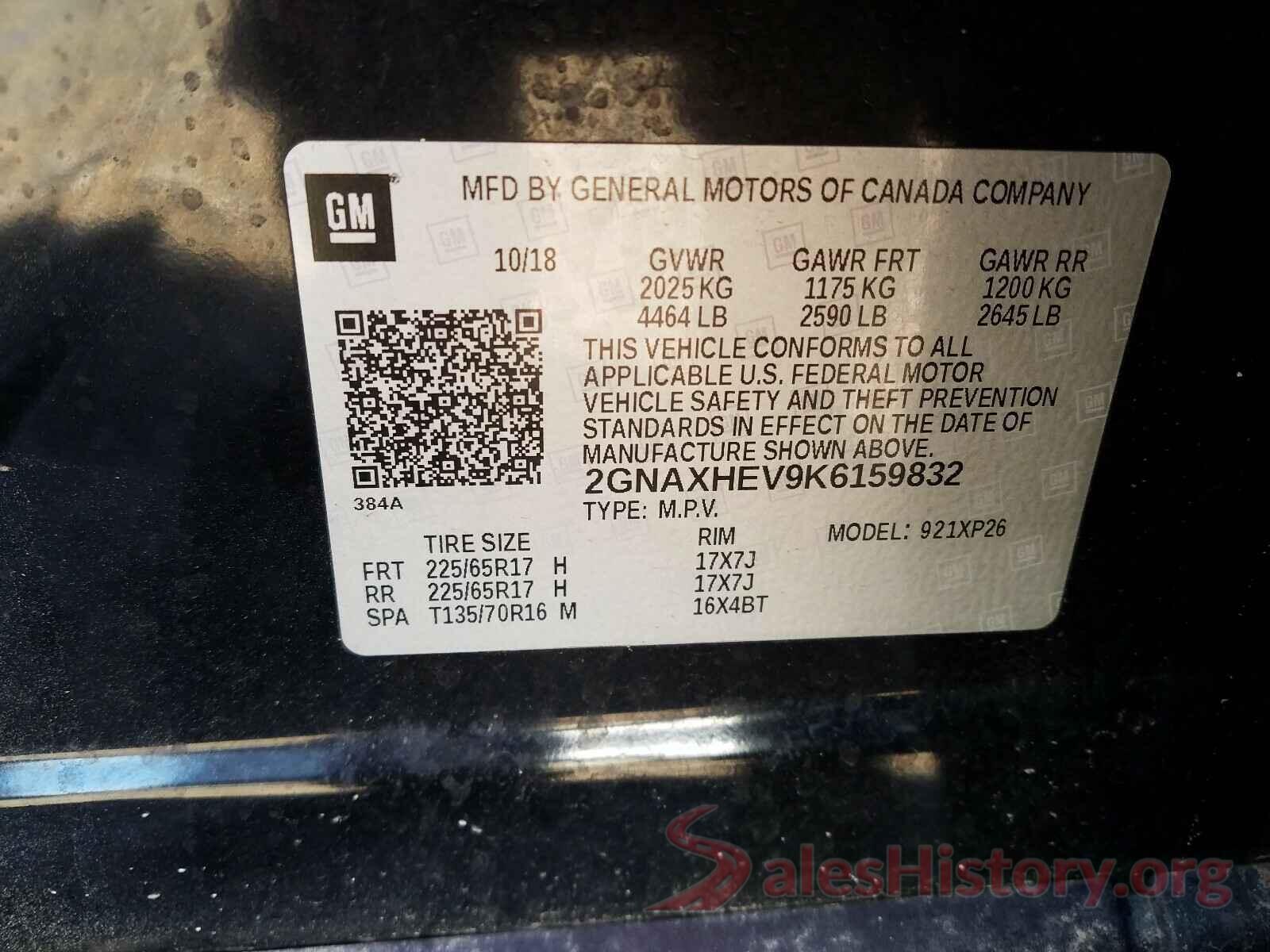 2GNAXHEV9K6159832 2019 CHEVROLET EQUINOX