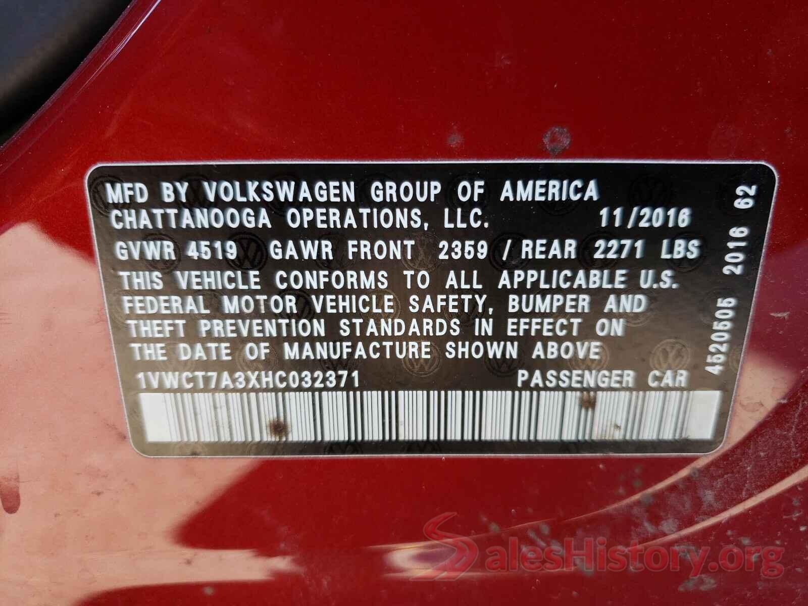 1VWCT7A3XHC032371 2017 VOLKSWAGEN PASSAT