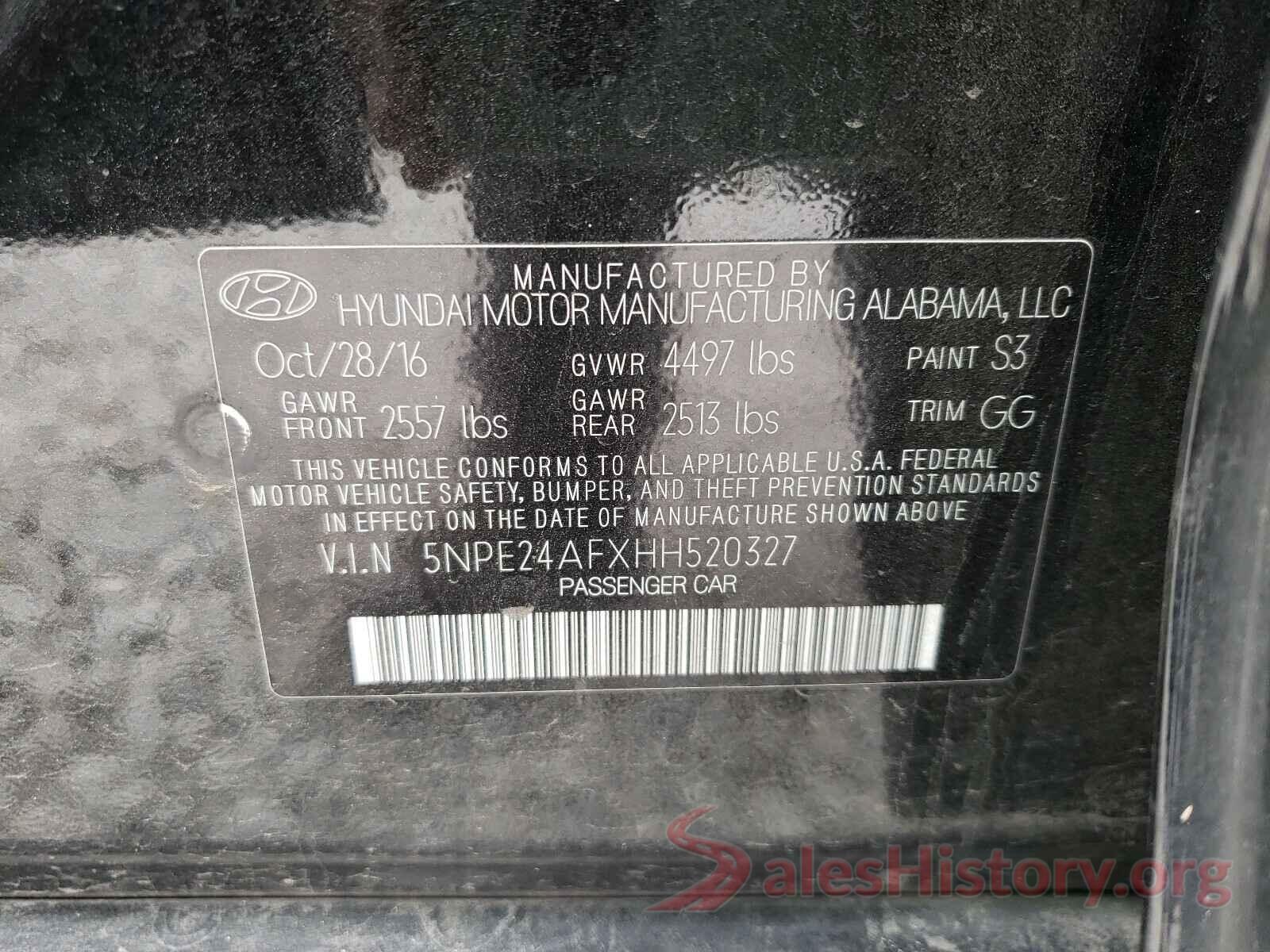 5NPE24AFXHH520327 2017 HYUNDAI SONATA