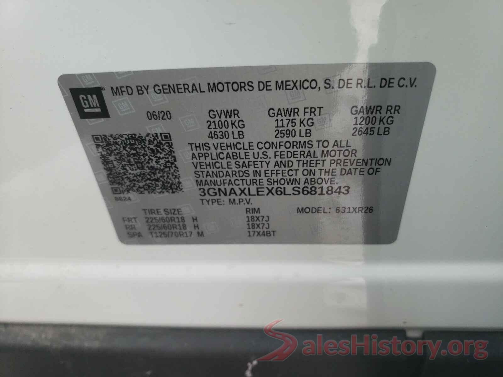 3GNAXLEX6LS681843 2020 CHEVROLET EQUINOX