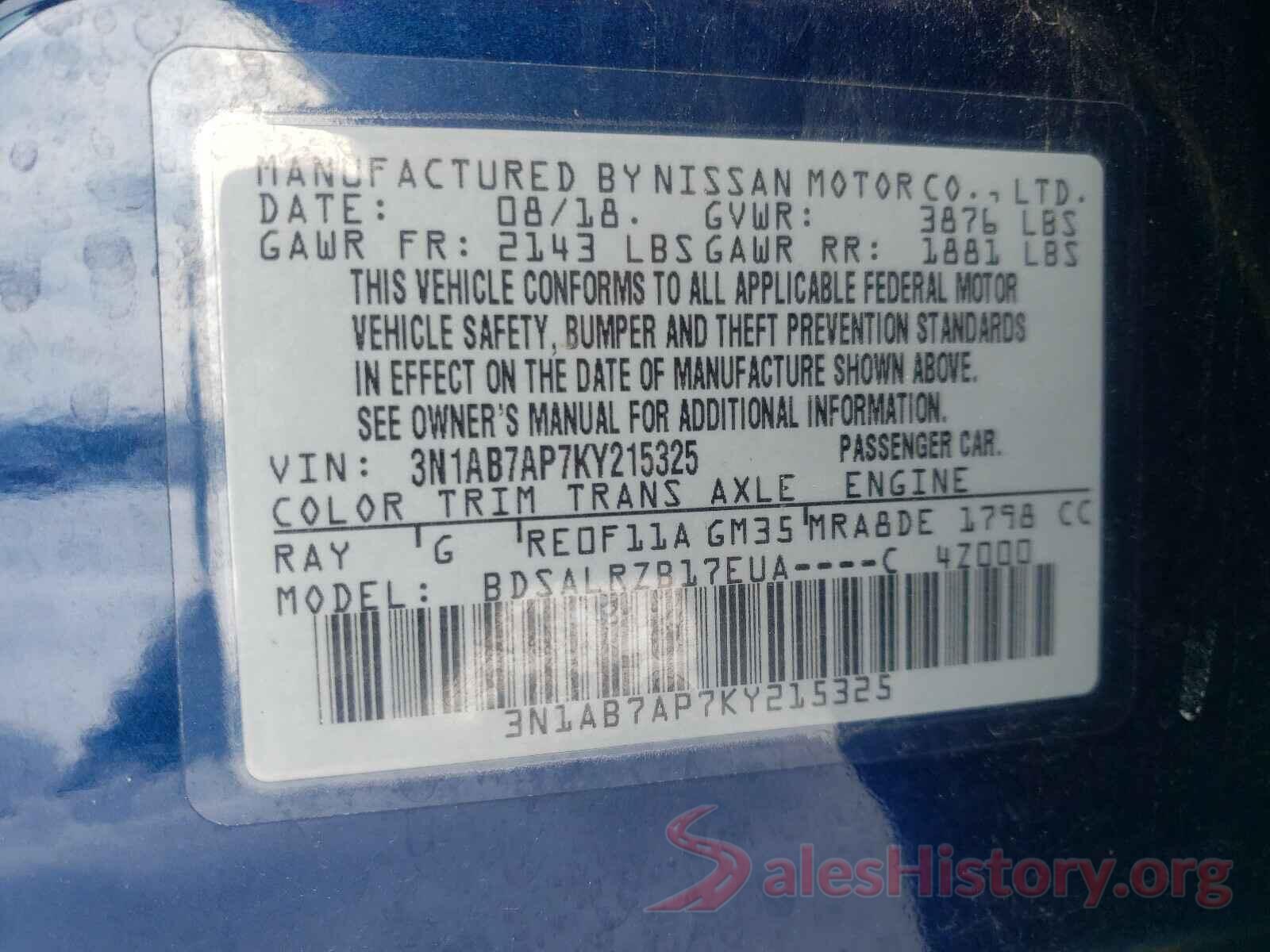 3N1AB7AP7KY215325 2019 NISSAN SENTRA