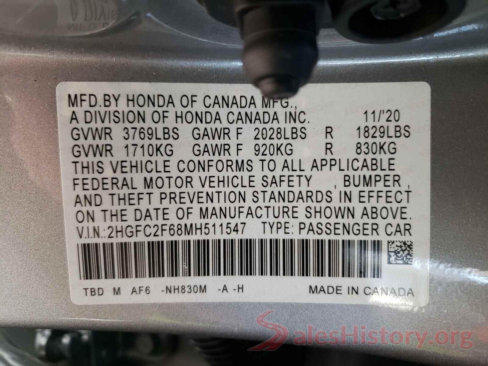 2HGFC2F68MH511547 2021 HONDA CIVIC