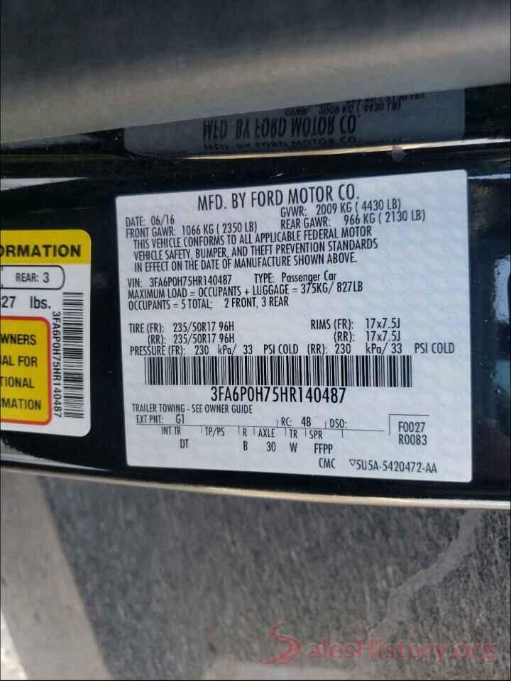 3FA6P0H75HR140487 2017 FORD FUSION