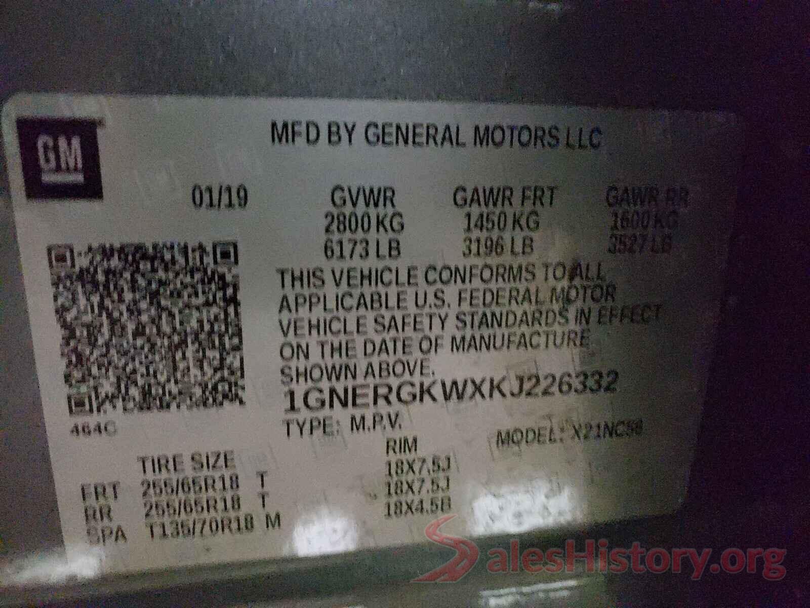 1GNERGKWXKJ226332 2019 CHEVROLET TRAVERSE