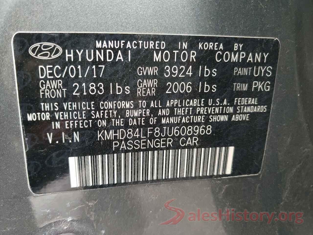 KMHD84LF8JU608968 2018 HYUNDAI ELANTRA