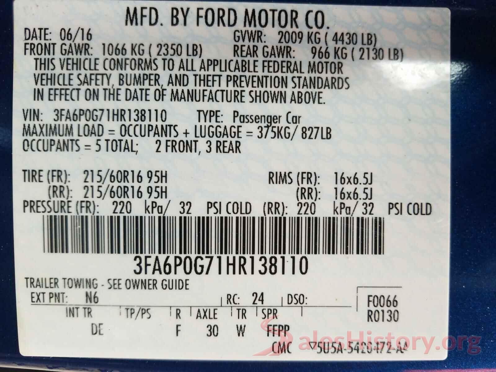 3FA6P0G71HR138110 2017 FORD FUSION