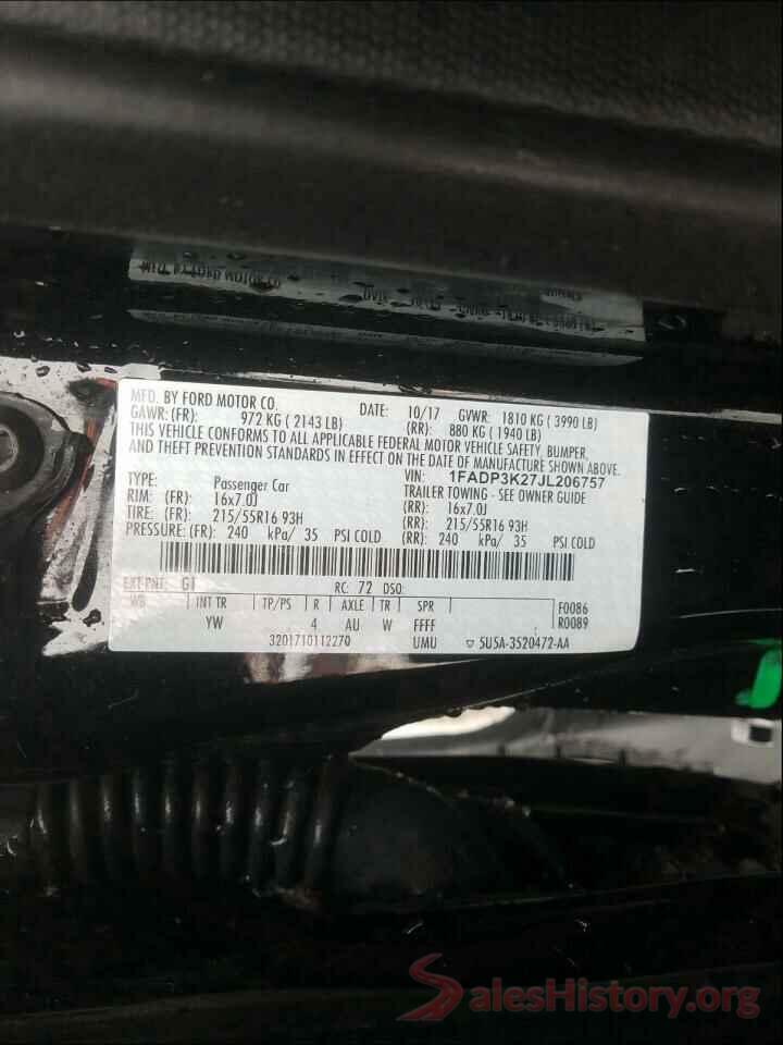 1FADP3K27JL206757 2018 FORD FOCUS