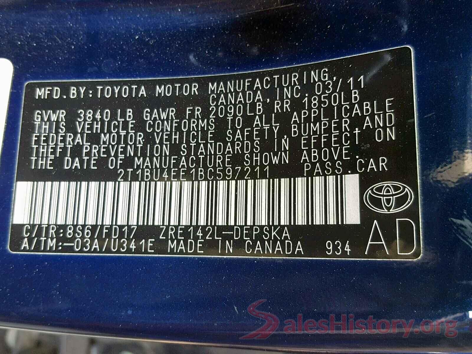 2T1BU4EE1BC597211 2011 TOYOTA COROLLA BA