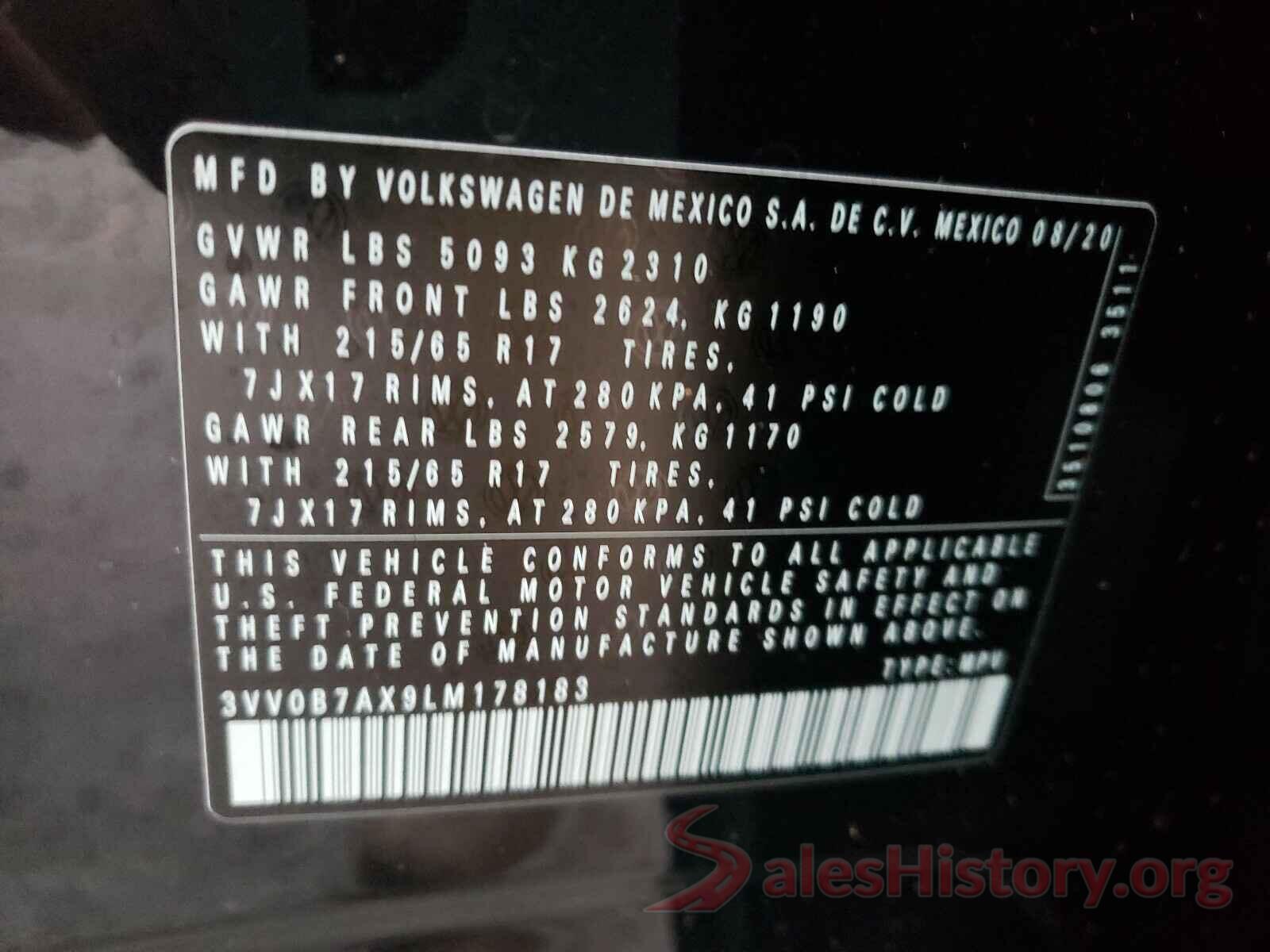 3VV0B7AX9LM178183 2020 VOLKSWAGEN TIGUAN