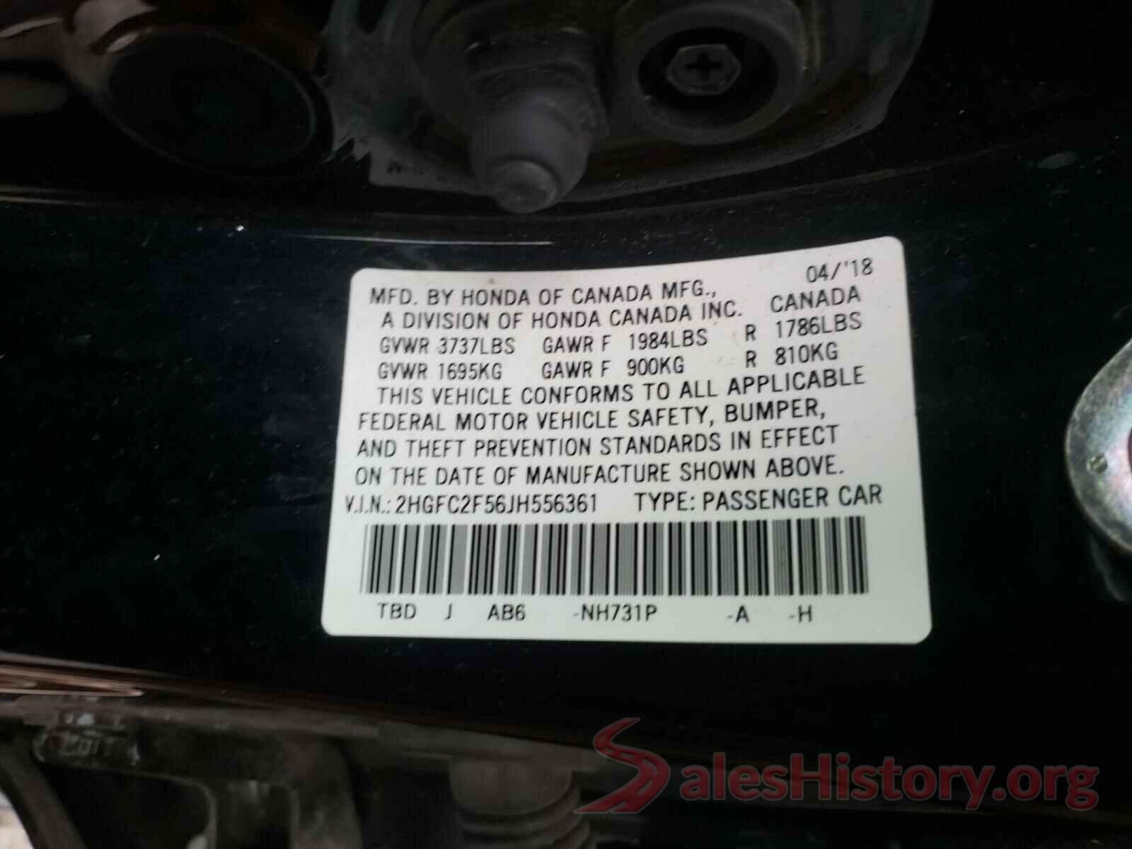 2HGFC2F56JH556361 2018 HONDA CIVIC