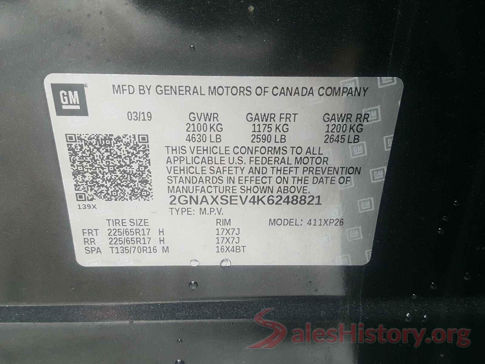 2GNAXSEV4K6248821 2019 CHEVROLET EQUINOX