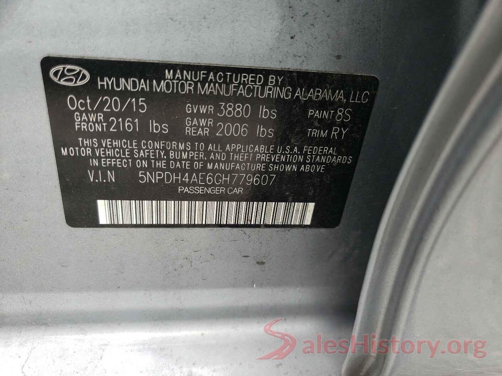 5NPDH4AE6GH779607 2016 HYUNDAI ELANTRA