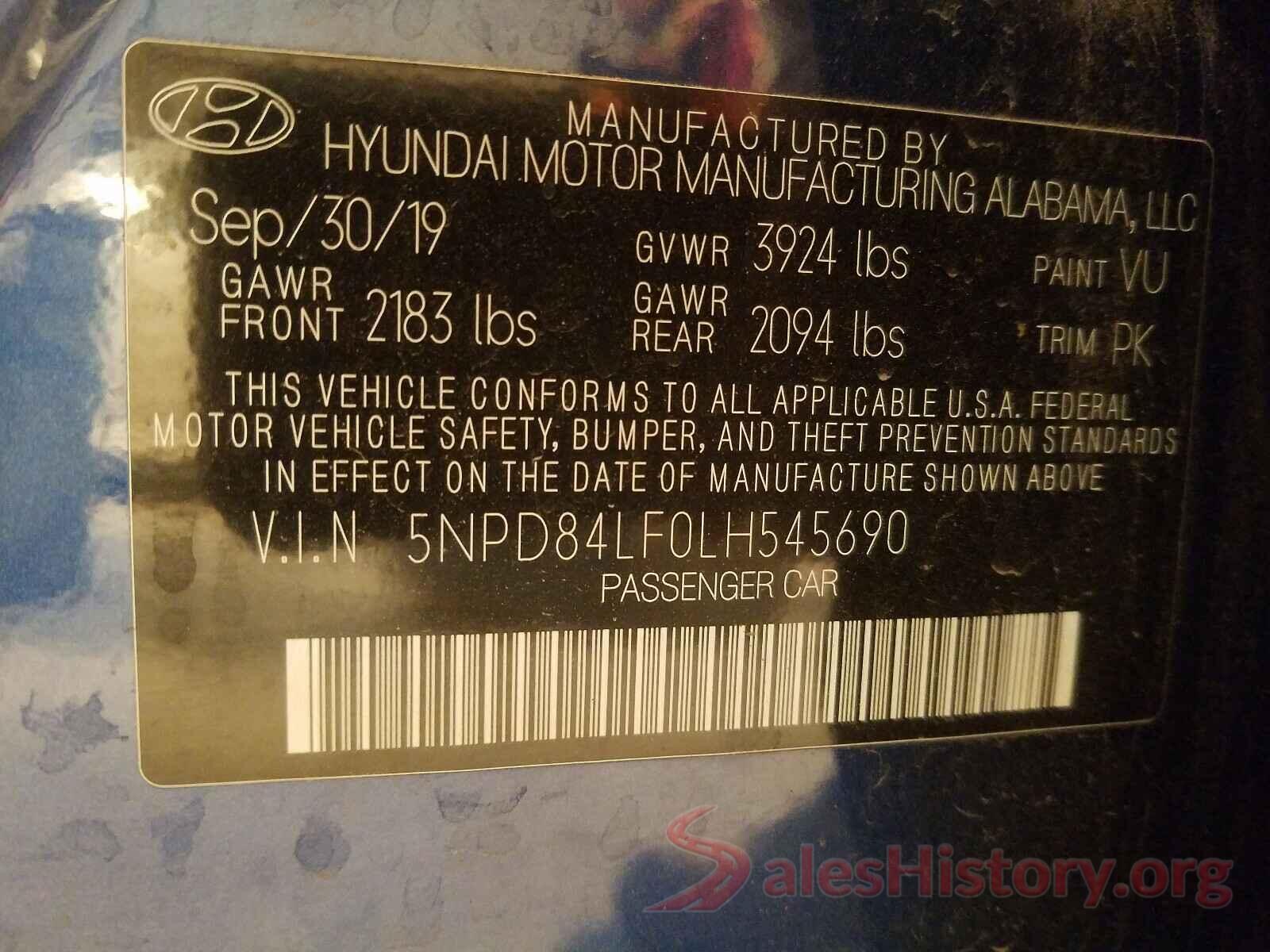 5NPD84LF0LH545690 2020 HYUNDAI ELANTRA