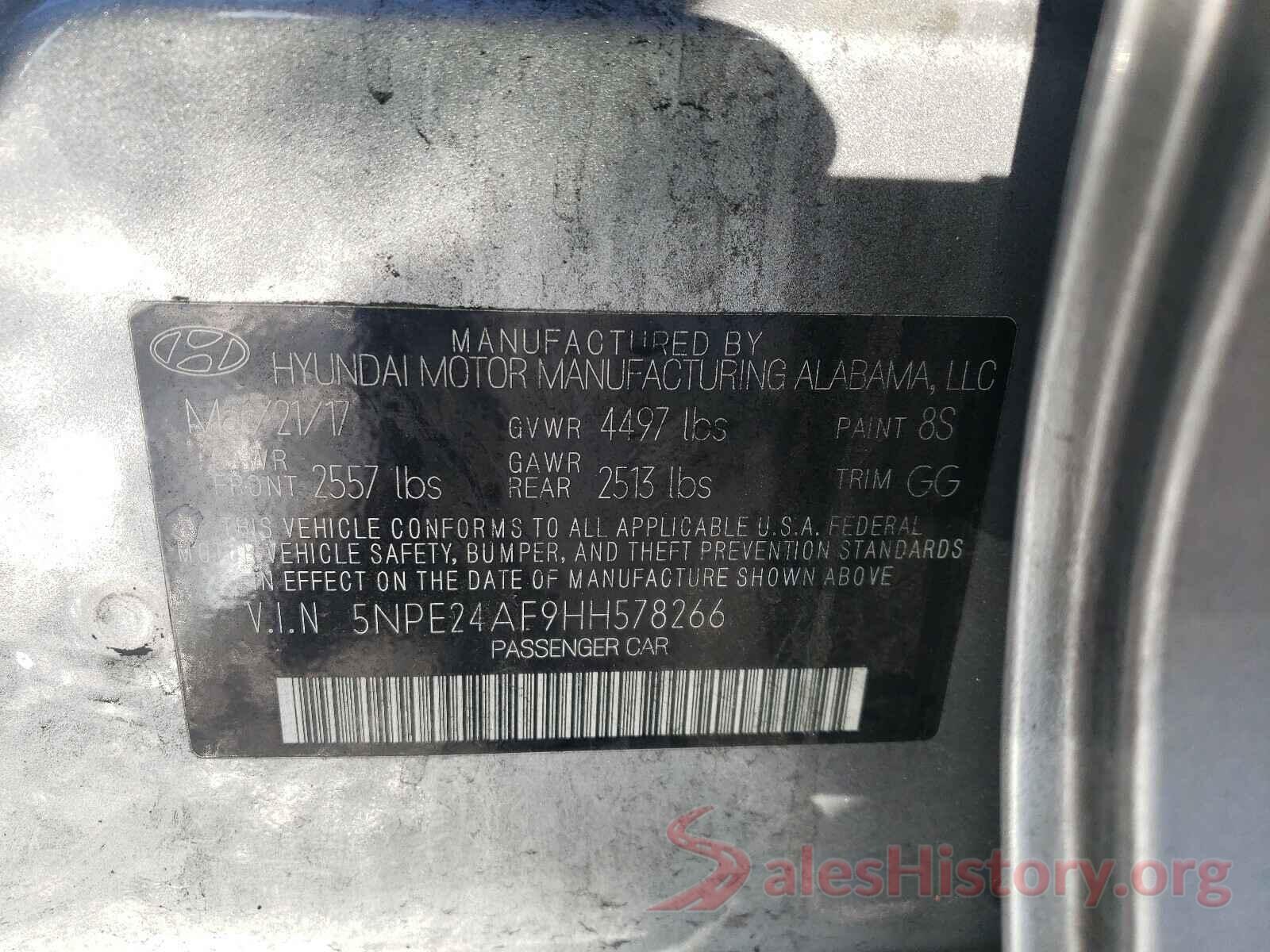 5NPE24AF9HH578266 2017 HYUNDAI SONATA