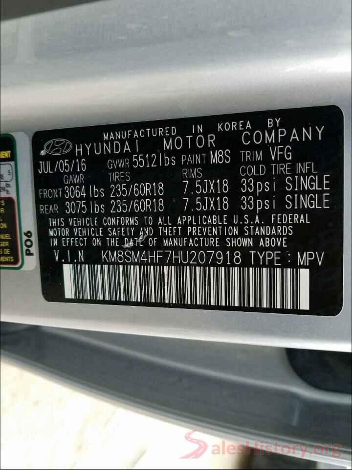 KM8SM4HF7HU207918 2017 HYUNDAI SANTA FE