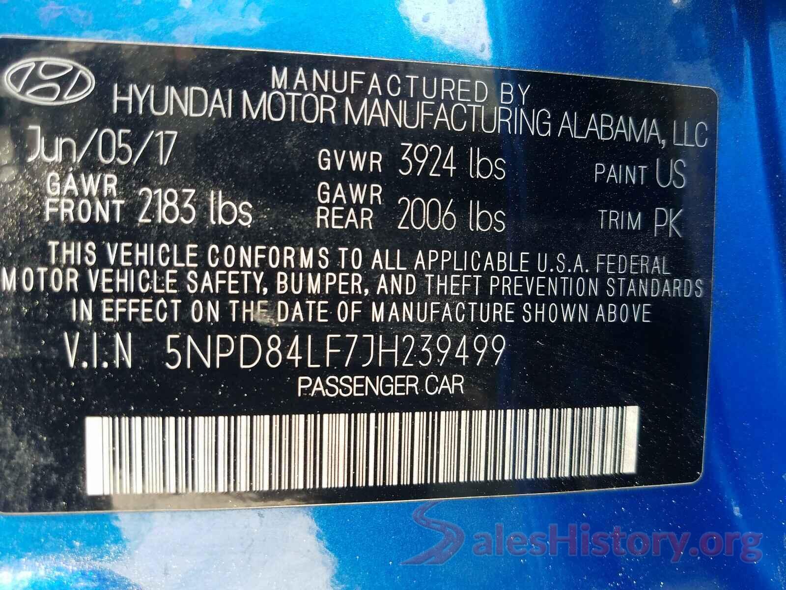 5NPD84LF7JH239499 2018 HYUNDAI ELANTRA