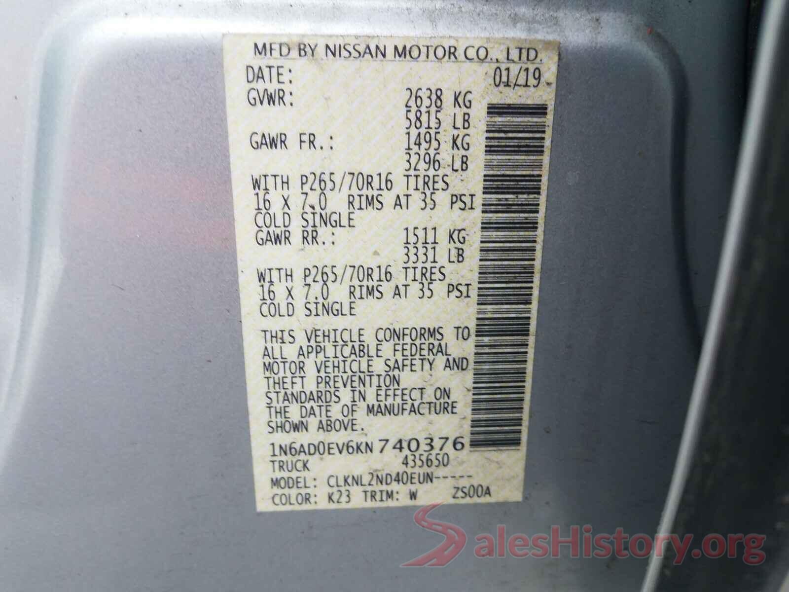 1N6AD0EV6KN740376 2019 NISSAN FRONTIER