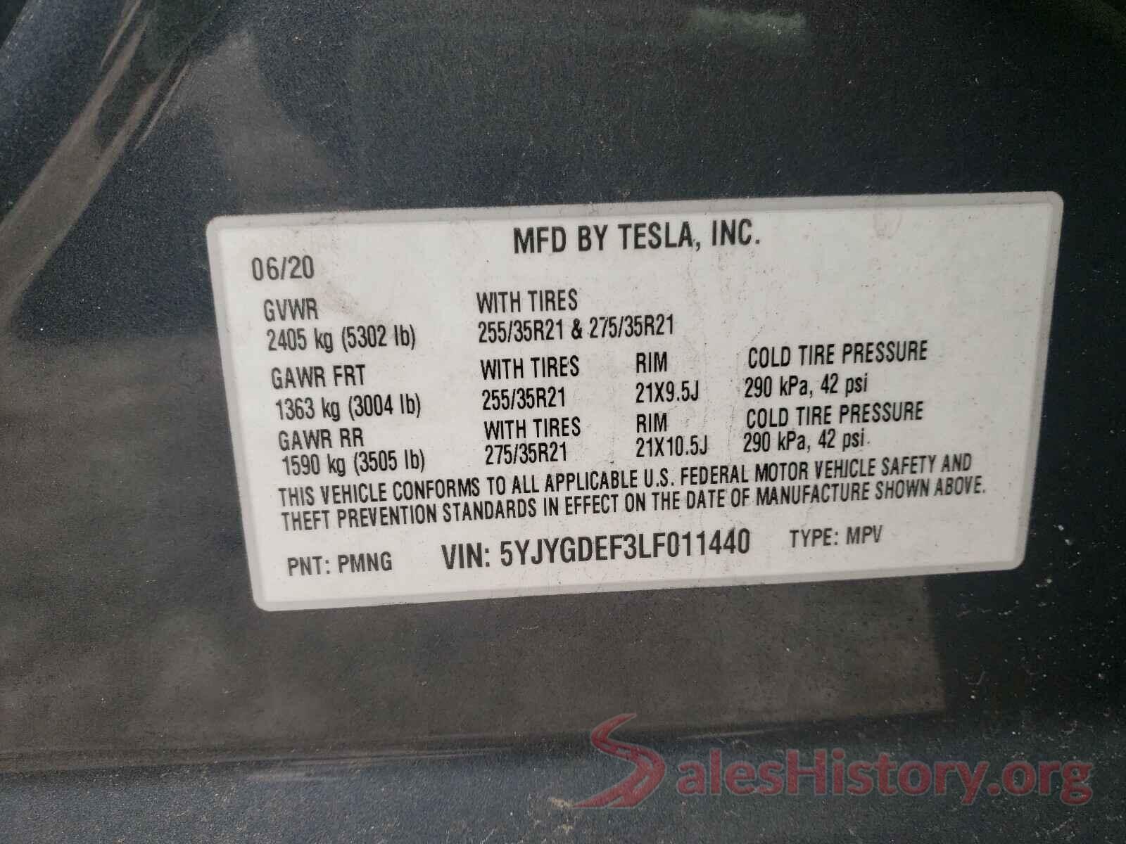 5YJYGDEF3LF011440 2020 TESLA MODEL Y