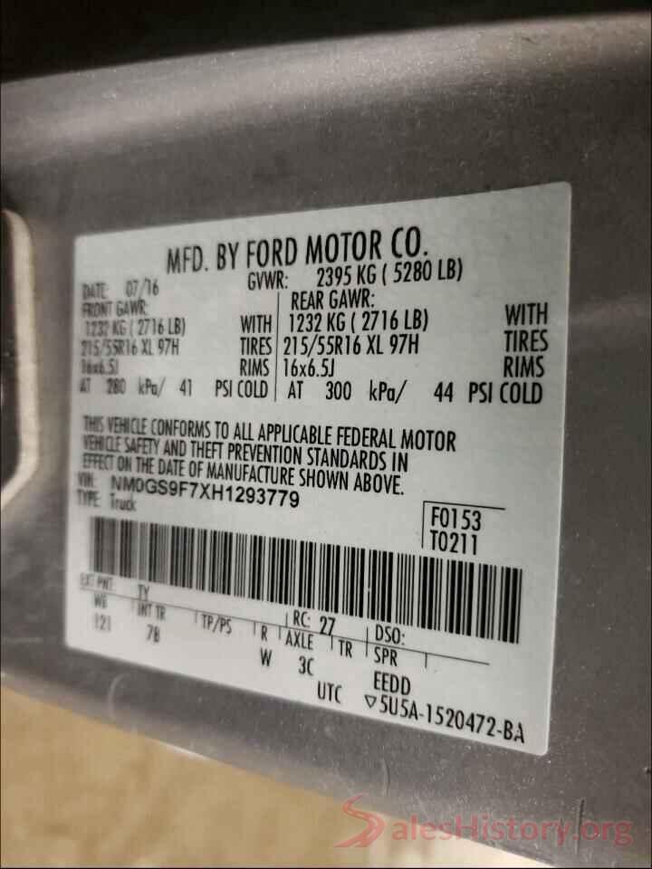 NM0GS9F7XH1293779 2017 FORD TRANSIT CO