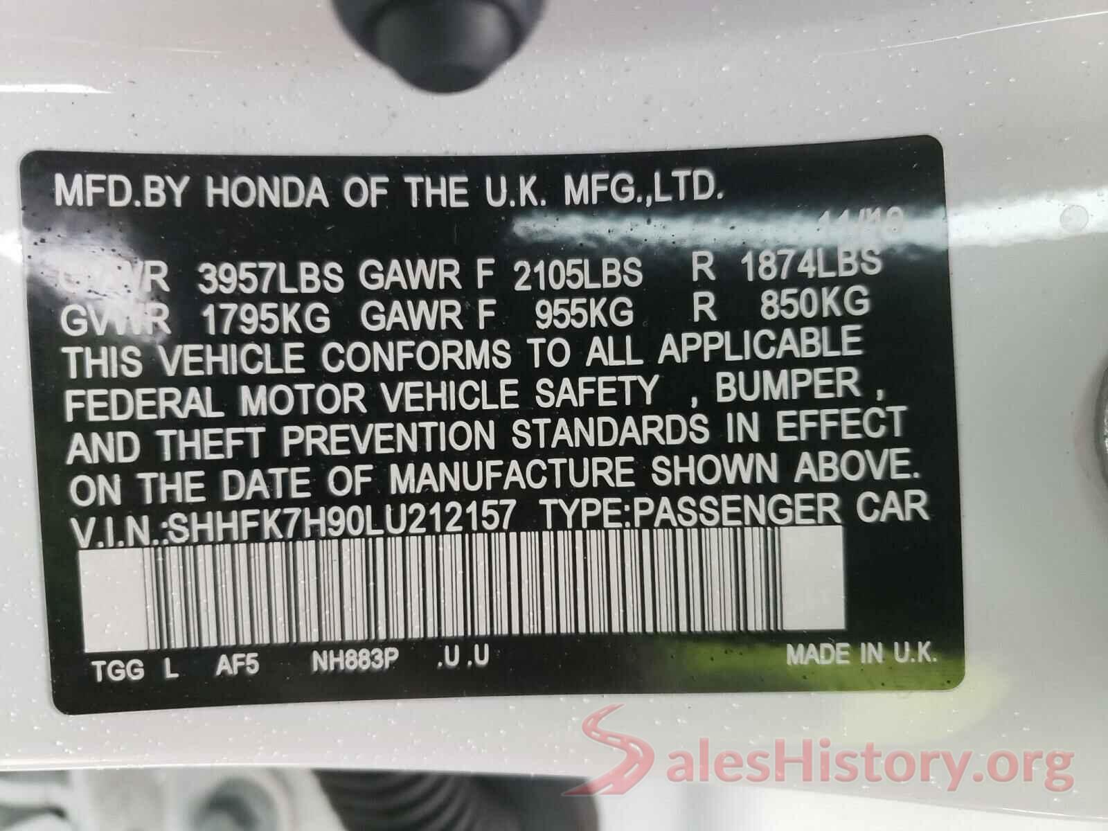 SHHFK7H90LU212157 2020 HONDA CIVIC