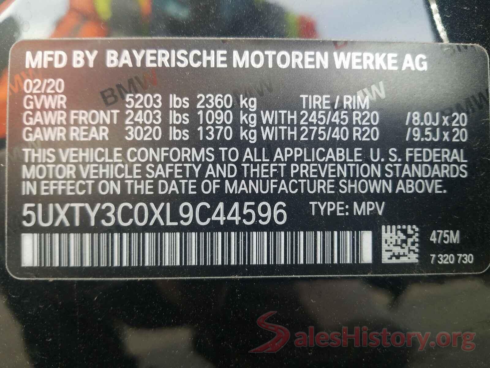 5UXTY3C0XL9C44596 2020 BMW X3