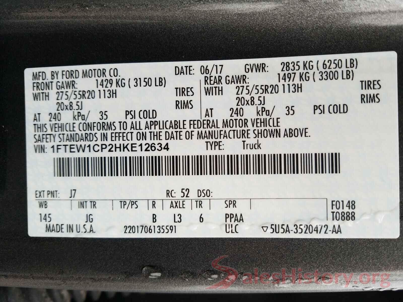 1FTEW1CP2HKE12634 2017 FORD F150