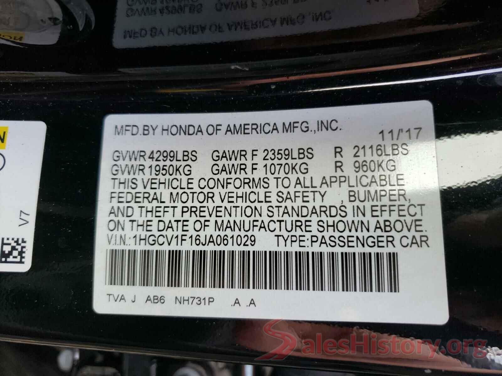 1HGCV1F16JA061029 2018 HONDA ACCORD