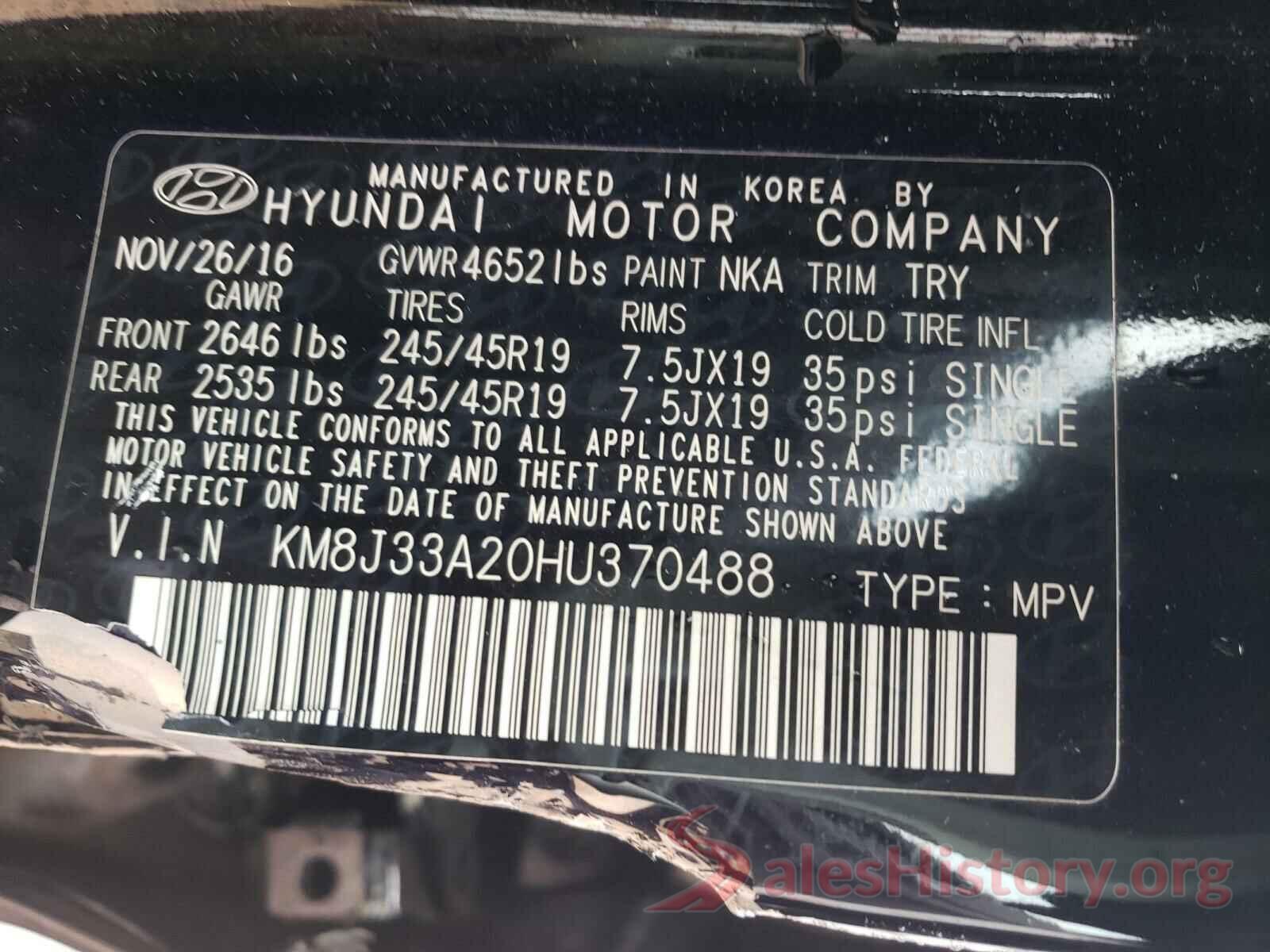 KM8J33A20HU370488 2017 HYUNDAI TUCSON