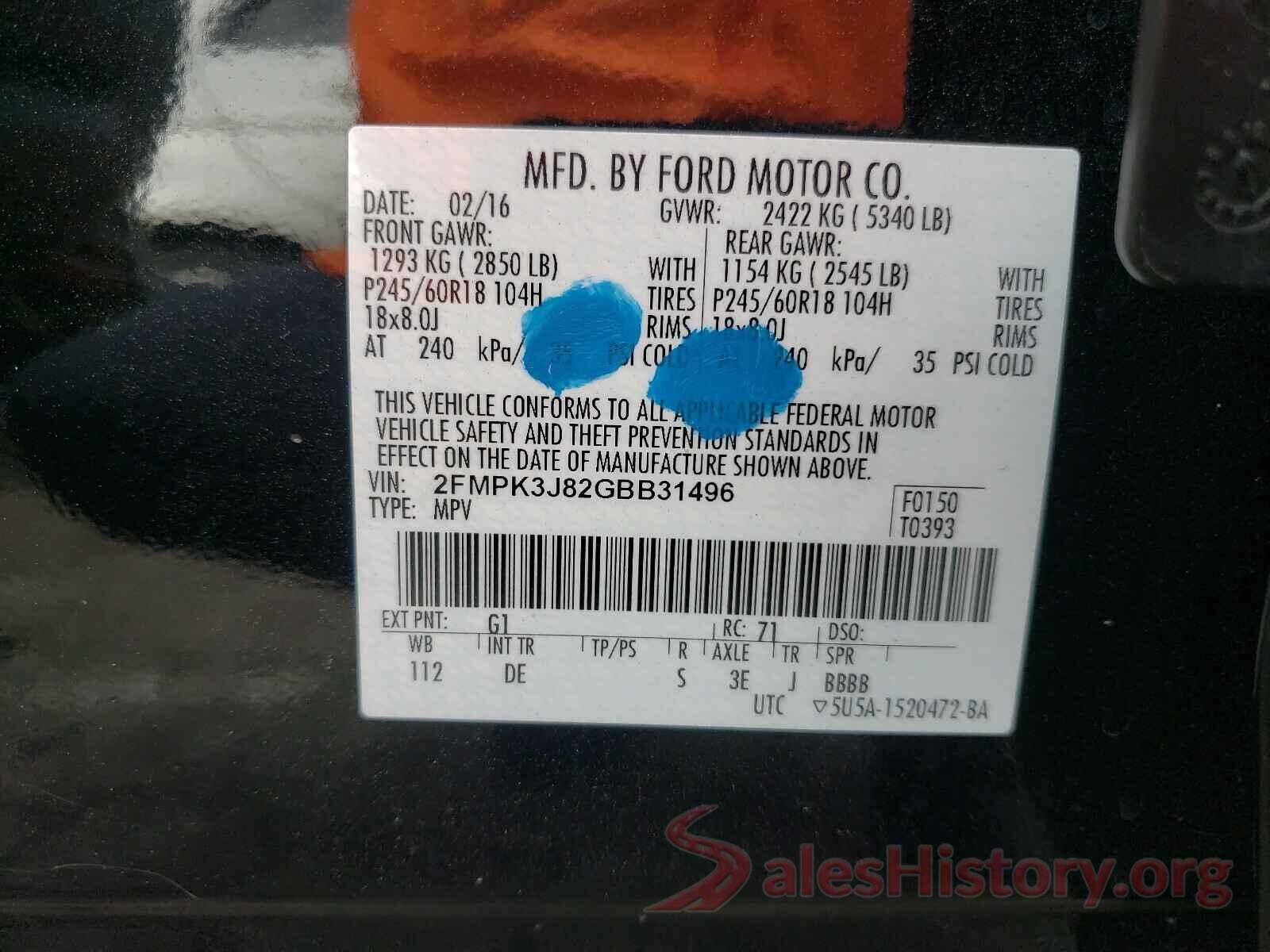 2FMPK3J82GBB31496 2016 FORD EDGE