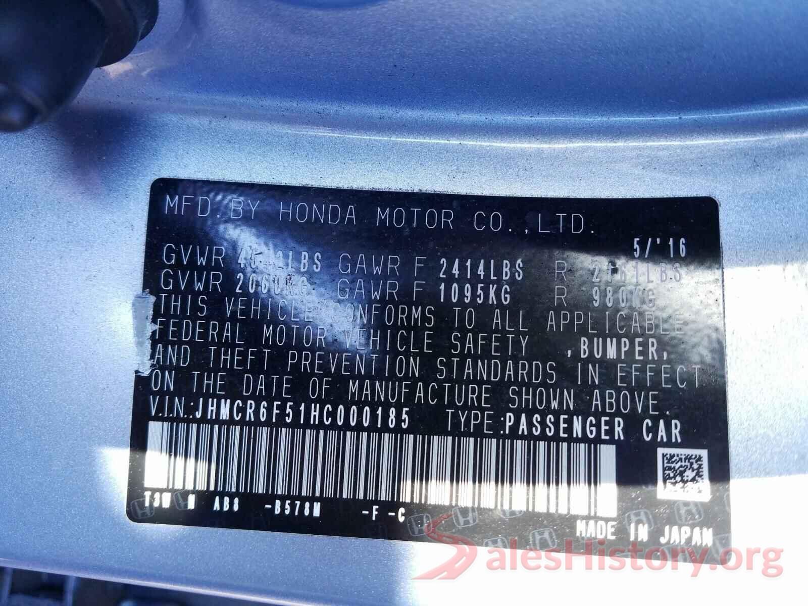 JHMCR6F51HC000185 2017 HONDA ACCORD