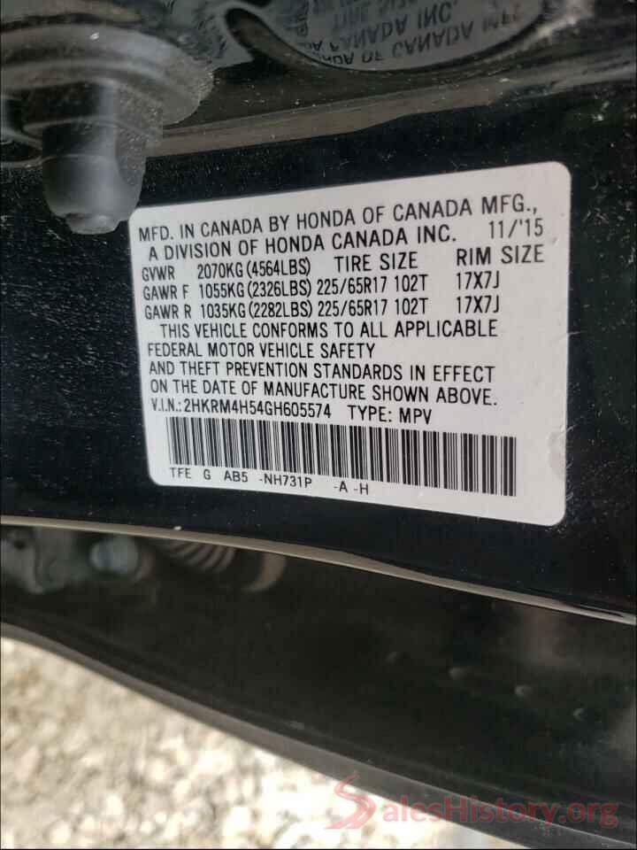 2HKRM4H54GH605574 2016 HONDA CRV